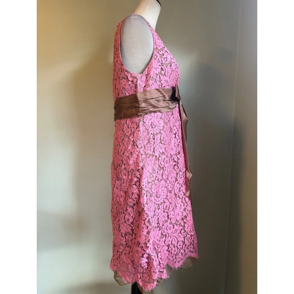 Kay Unger Pink Lace Brown Silk Bow Evening Dress 16 boho whimsi Y2K fairy party - Picture 3 of 8